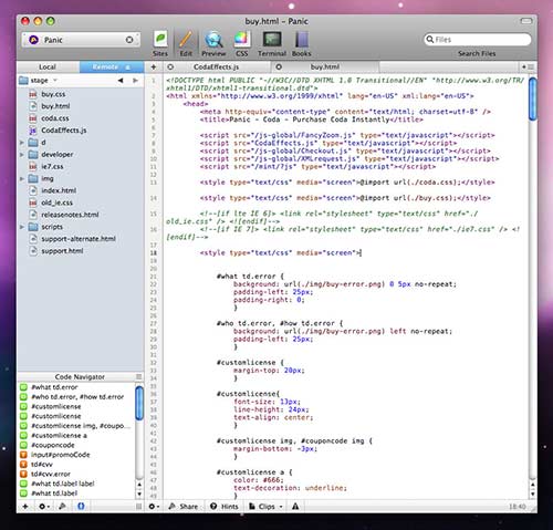 Klicken für vergrößerte Ansicht (öffnet neues Fenster) Coda Screenshot