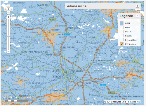 LTE Netzabdeckung durch Vodafone im Raum Nürnberg am 5.7.2011 LTE Netzabdeckung durch Vodafone im Raum Nürnberg