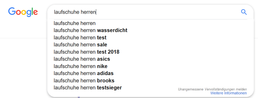 Screenshot Google-Suche »Laufschuhe Herren«