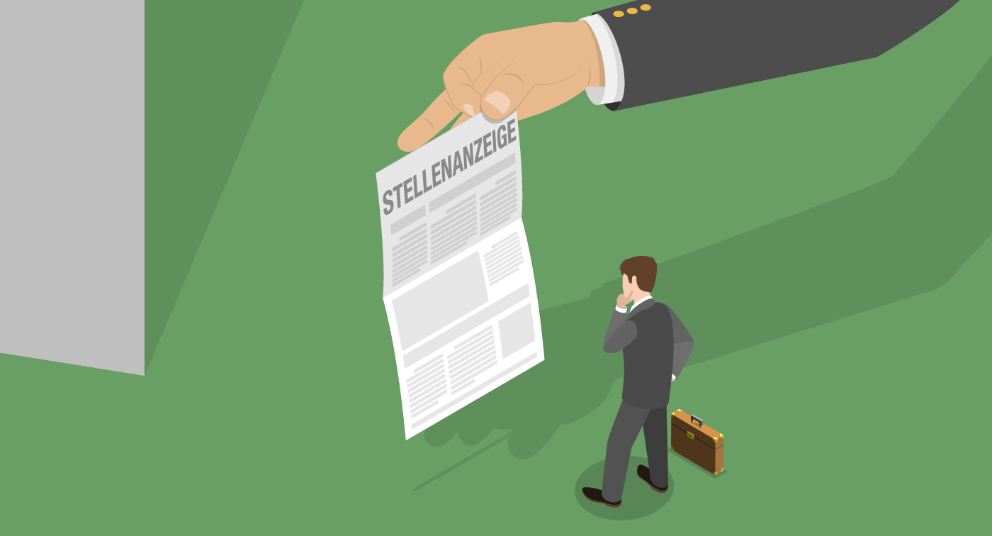 Stellenanzeigen - Illustration: Mann liest Stellenanzeige. Worauf solltest du beim Studium von Stellenanzeigen achten?